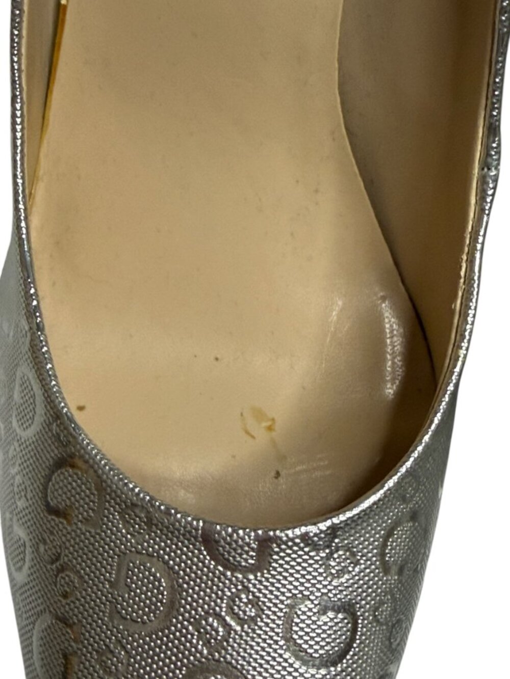 Guess Trace Pumps Shoes Stiletto Heel Logo Pointed Toe Metallic Silver 8.5 - Picture 12 of 13